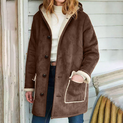 Retro Suede Hooded Coat with Pockets – Loose Fit Sweater for Autumn and Winter