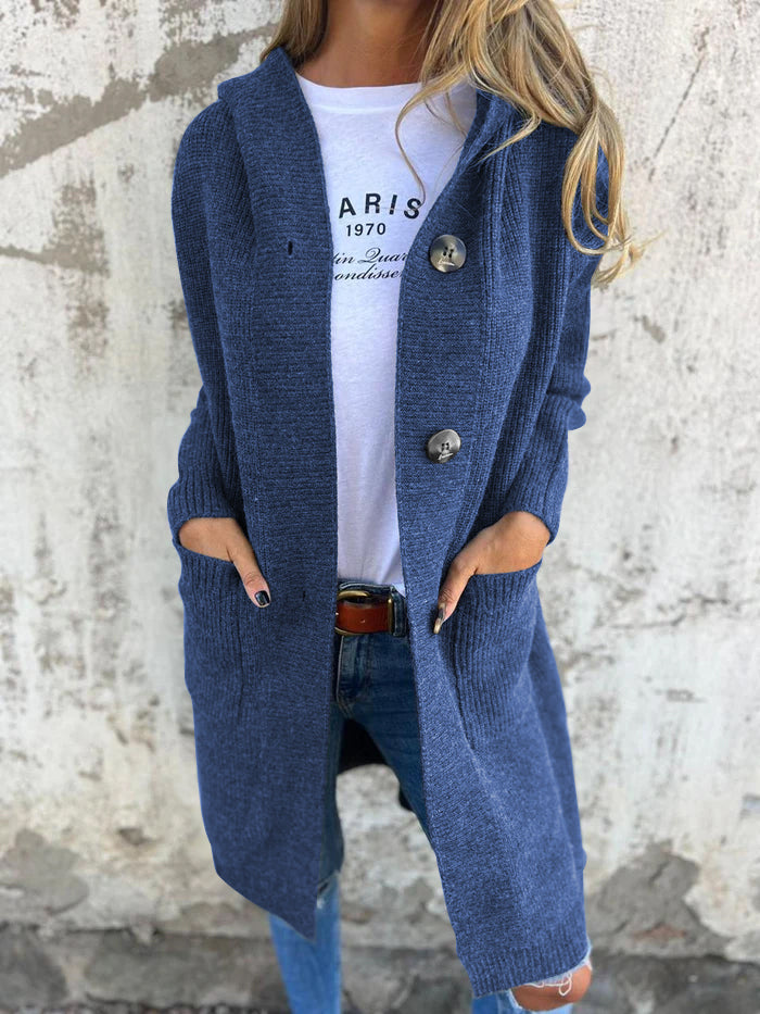 Hooded long cardigan for women