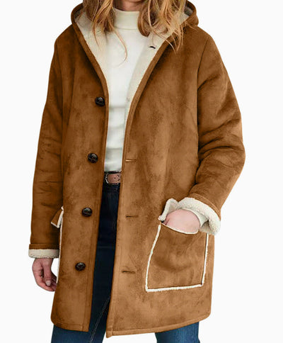 Retro Suede Hooded Coat with Pockets – Loose Fit Sweater for Autumn and Winter