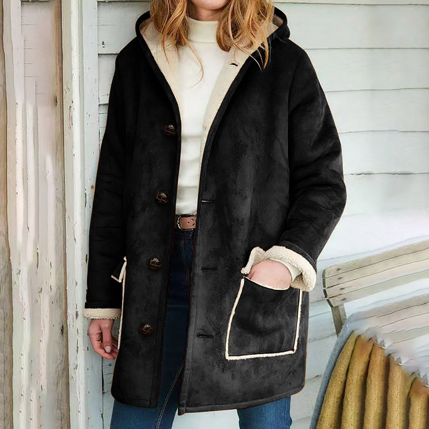 Retro Suede Hooded Coat with Pockets – Loose Fit Sweater for Autumn and Winter