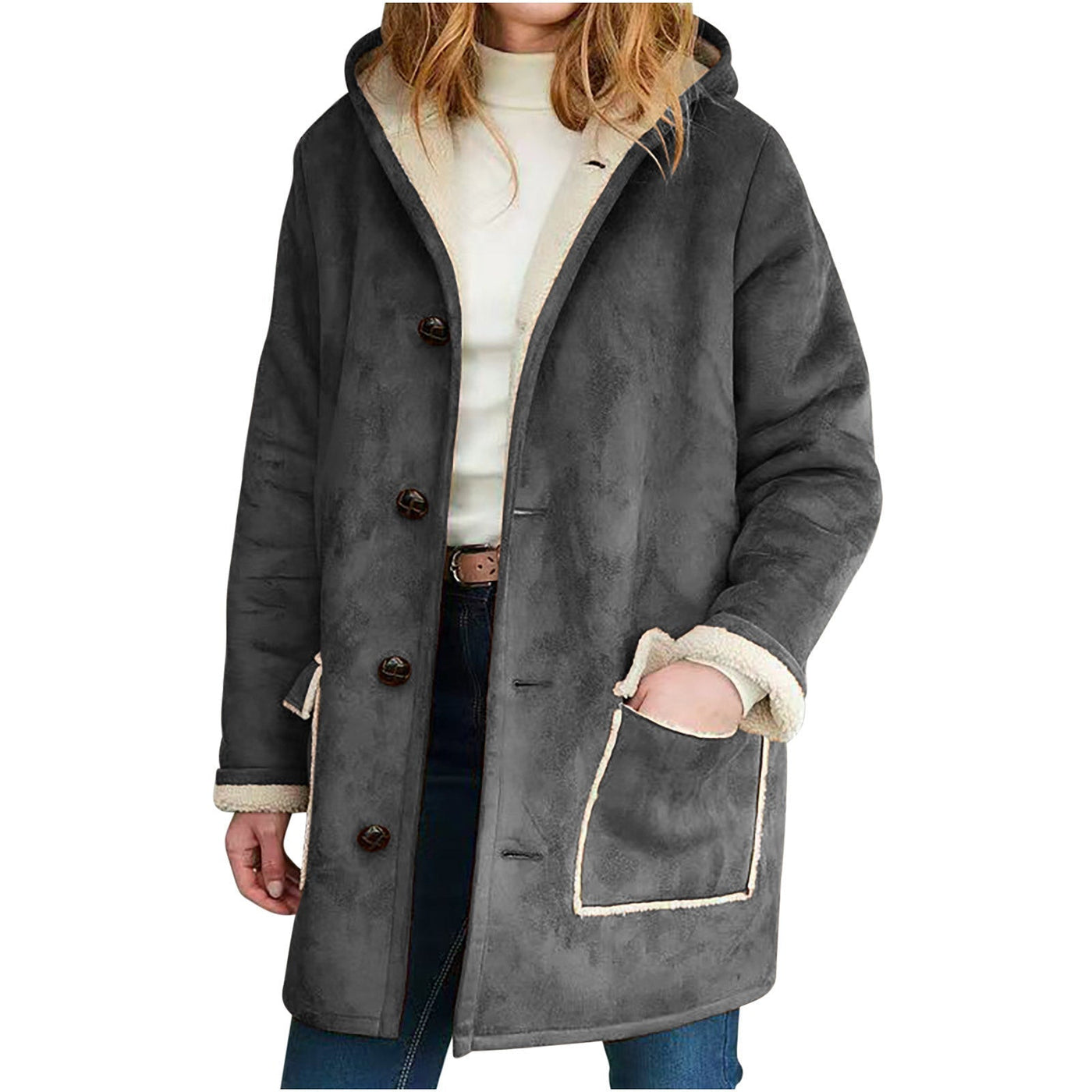 Retro Suede Hooded Coat with Pockets – Loose Fit Sweater for Autumn and Winter