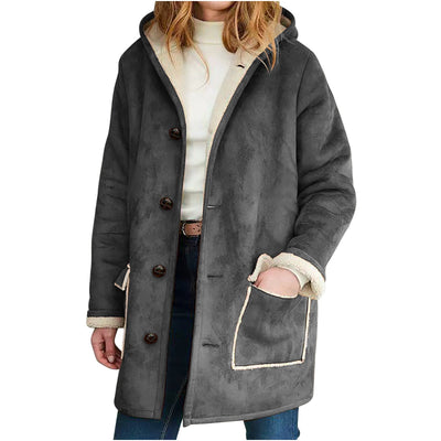 Retro Suede Hooded Coat with Pockets – Loose Fit Sweater for Autumn and Winter