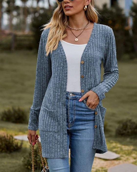 Long sleeve mid-length women's cardigan