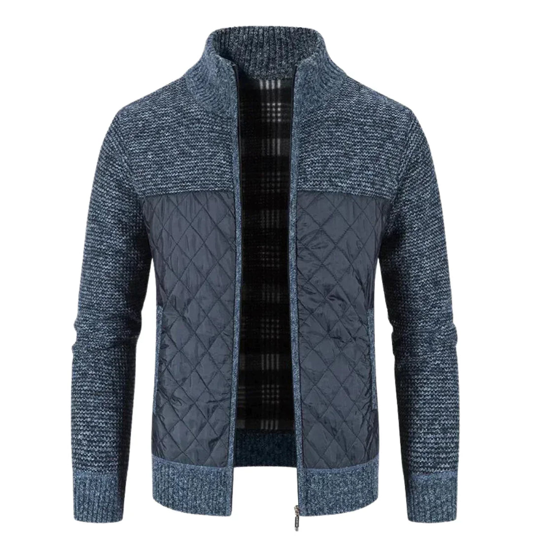 Men's quilted knit zip-up jacket