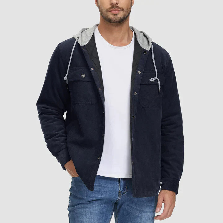 Men's hooded corduroy quilted jacket