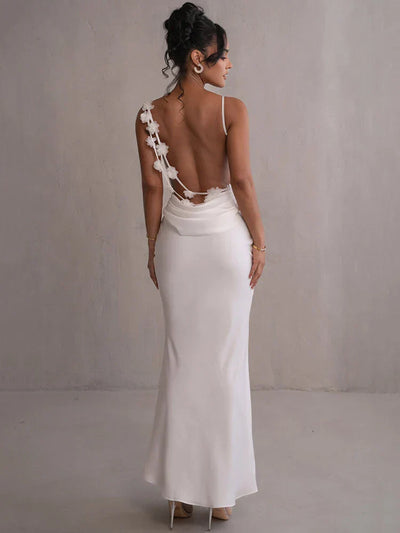 Women's Evening Gown - Satin Floor-Length - Cowl Neck - Spaghetti Straps Elegant Fit