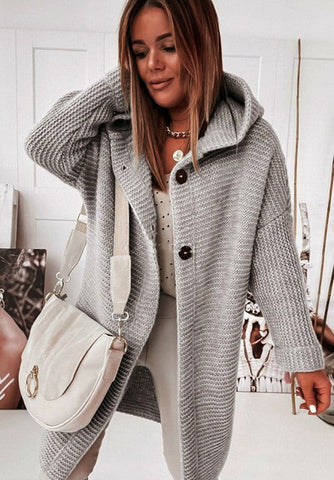 Knitted hooded women's thick cloth cardigan