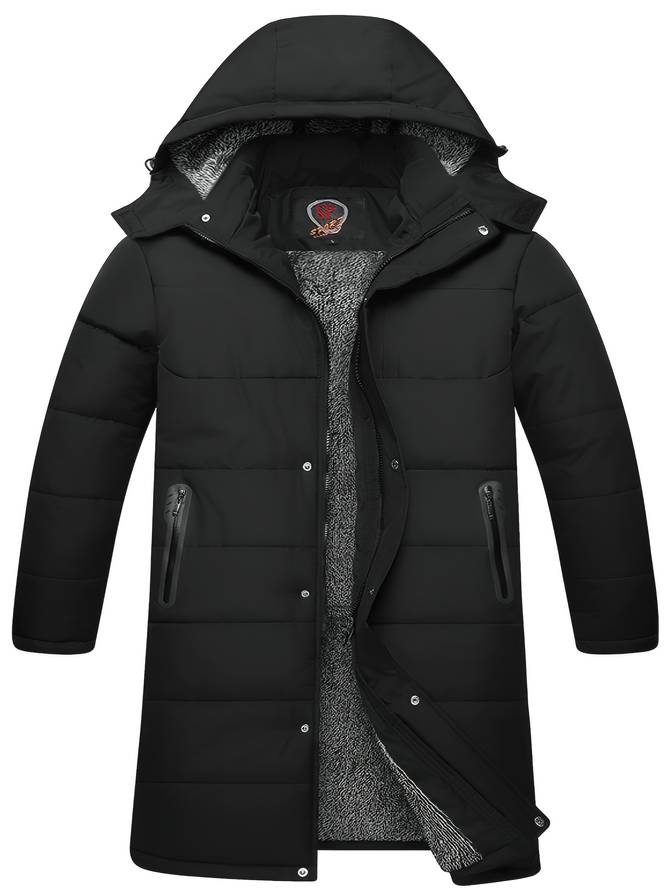 Men's long padded hooded coat