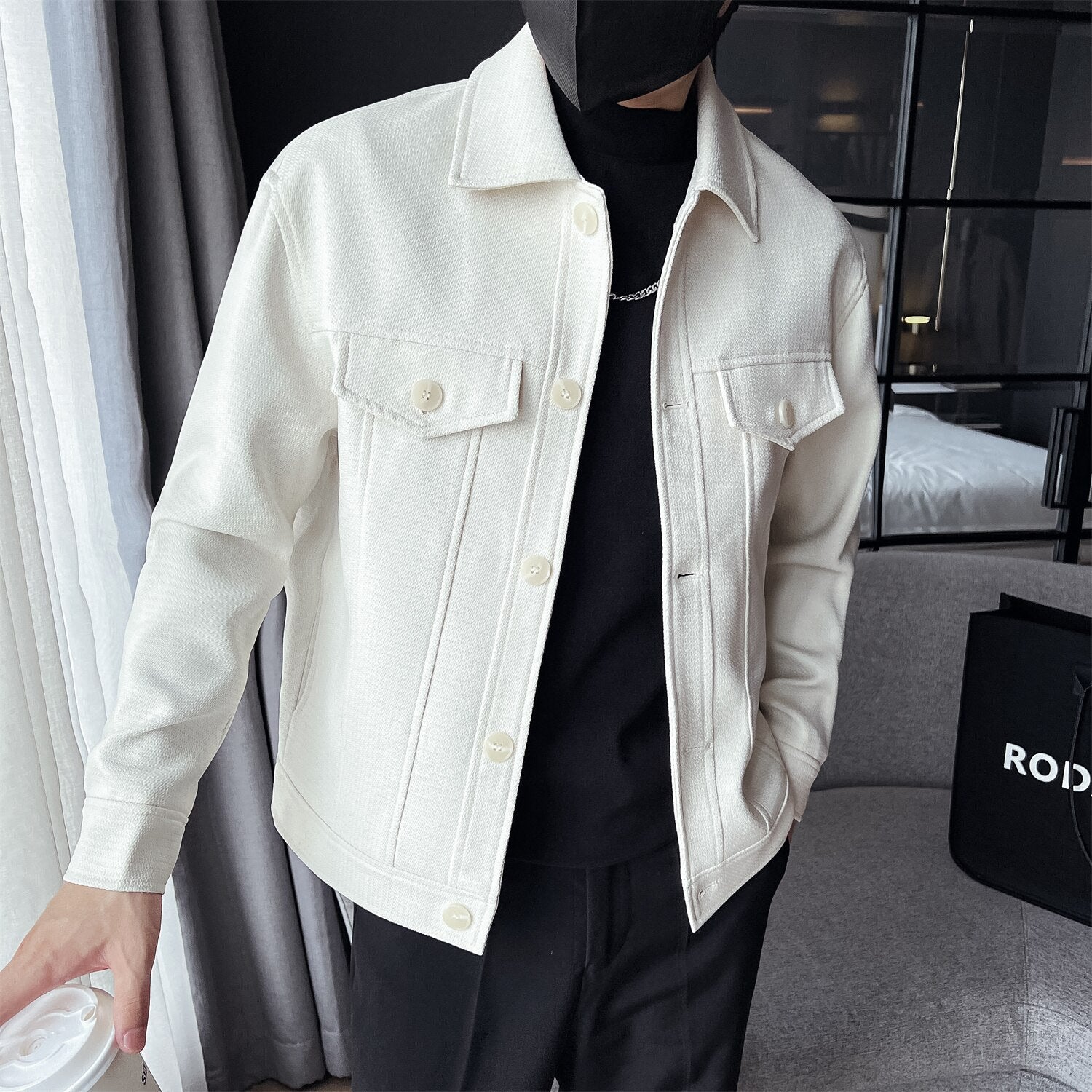 Men's suede-effect collared jacket