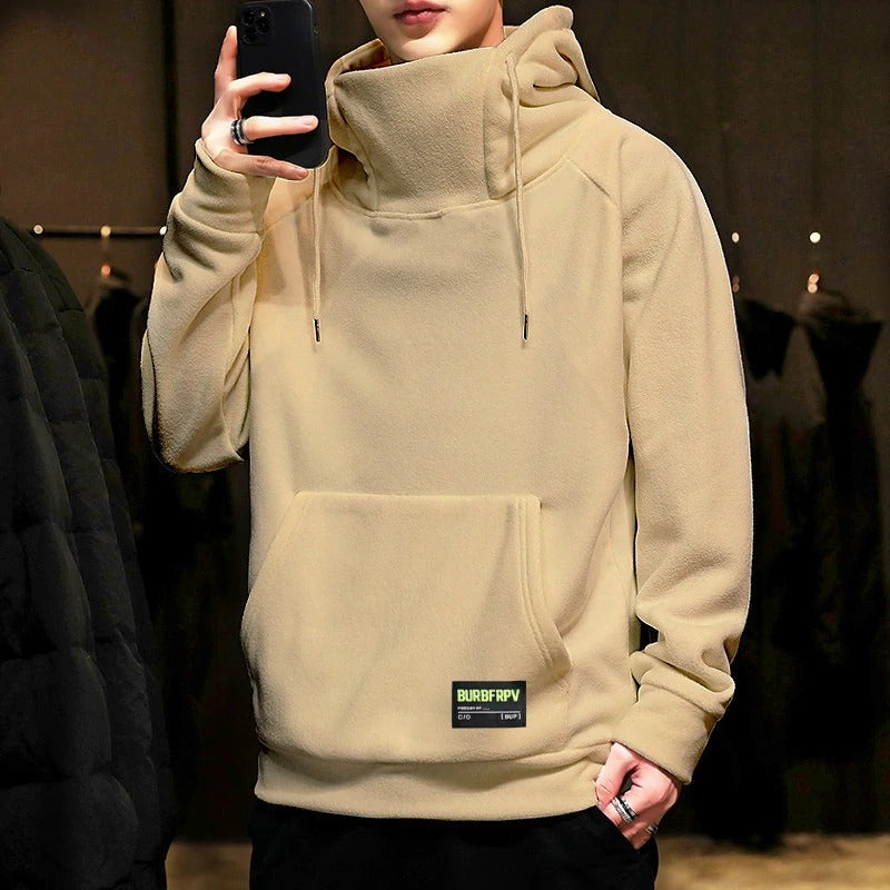 Men's fleece-lined high neck hoodie