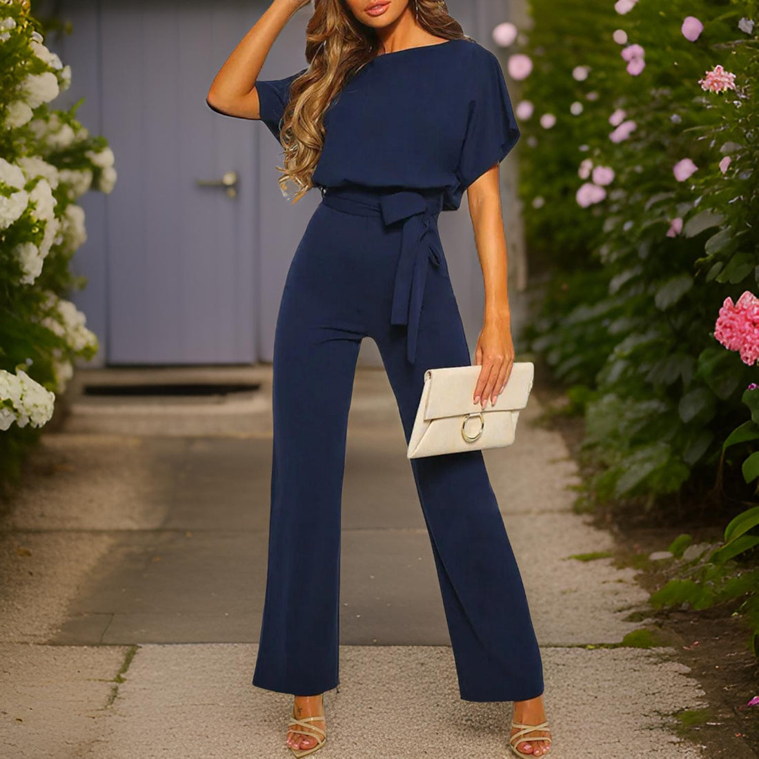 Belted jumpsuit for women