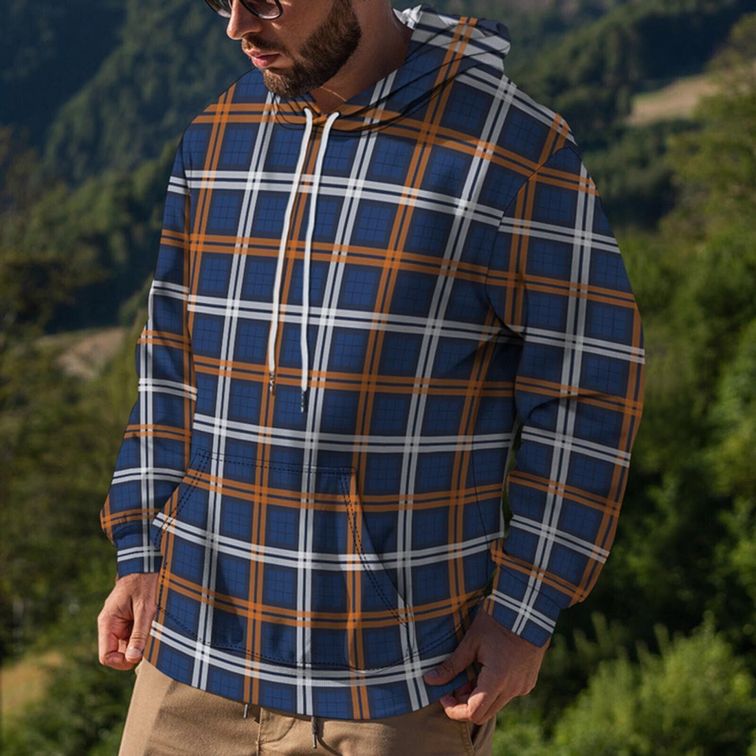 Men's plaid hooded sweatshirt